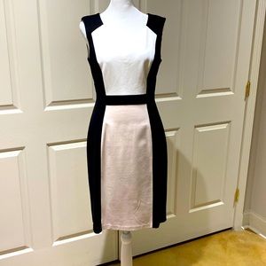 Sleeveless Lined V Neck Color Block Dress